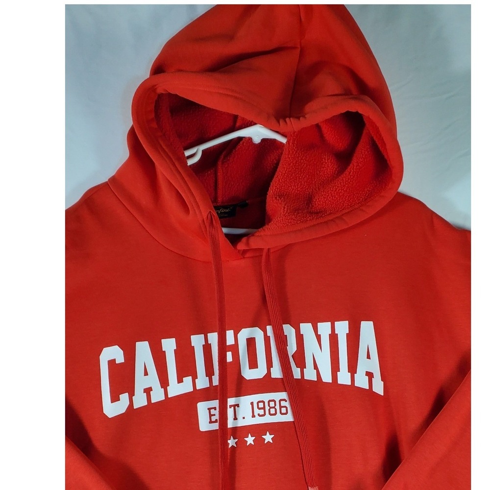 Mainfini‎ Red California EST 1986 Graphic Hoodie Men's Size L Fleece Lined